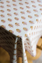 Ditsy Florals Rose & Harvest Gold - Block Printed Cotton Tablecloth ( Pre-order November 1st )