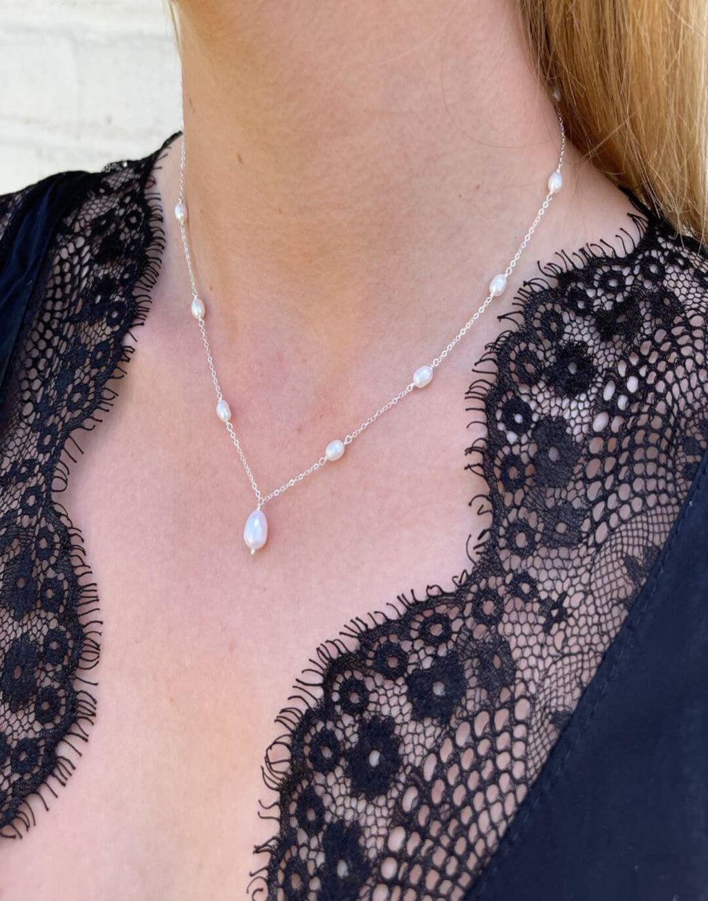 Helena Silver and Pearl Drop Necklace