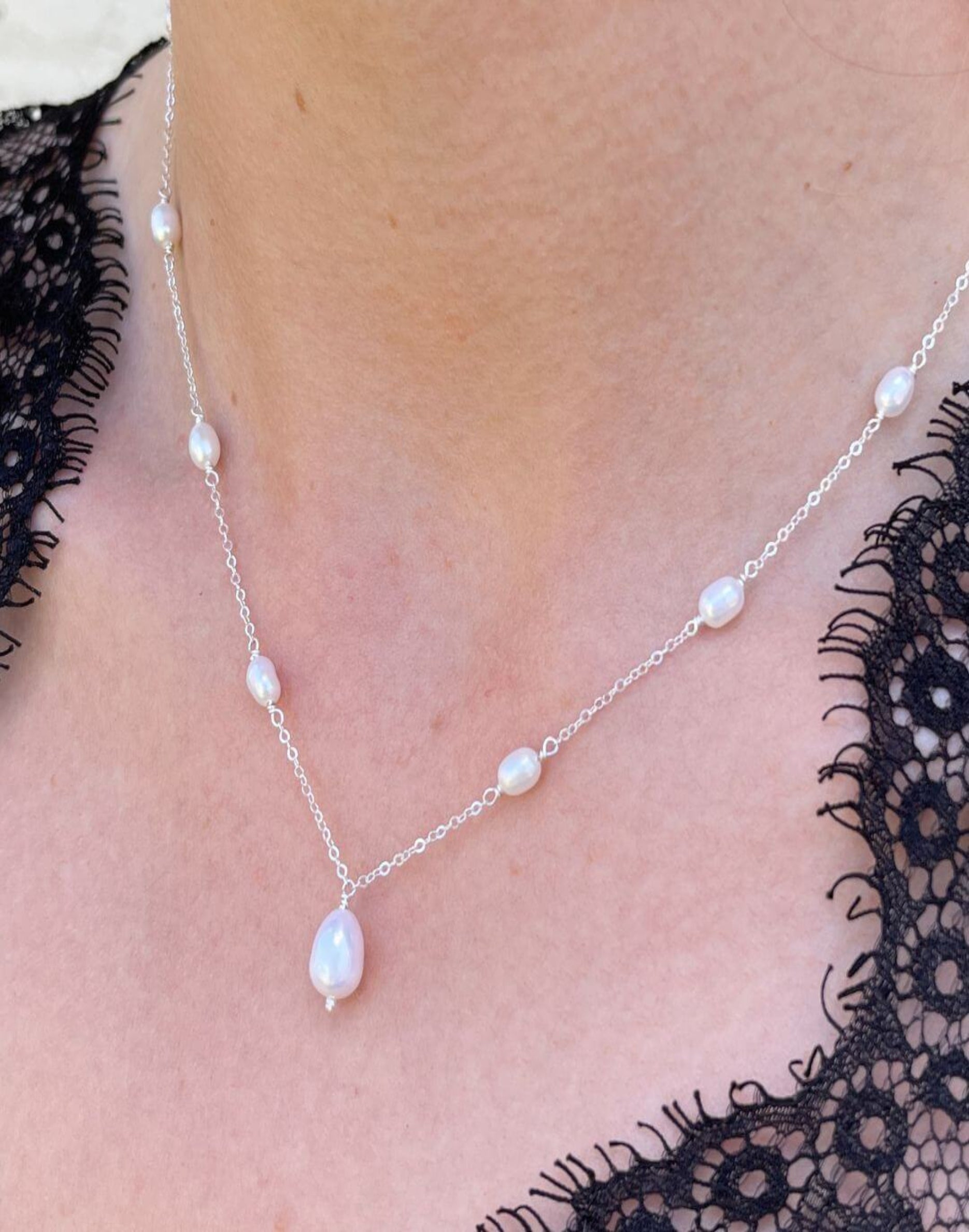 Helena Silver and Pearl Drop Necklace