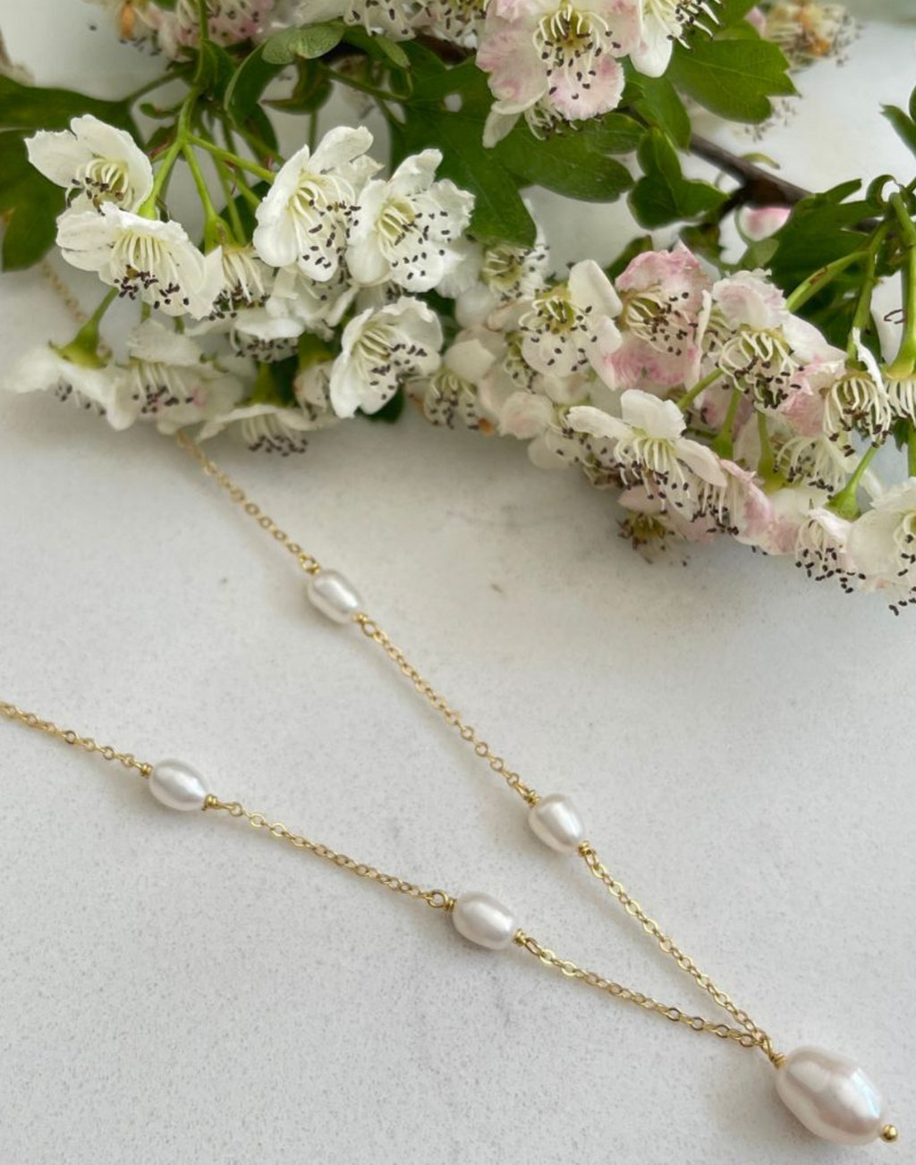 Helena Gold and Pearl Drop Necklace