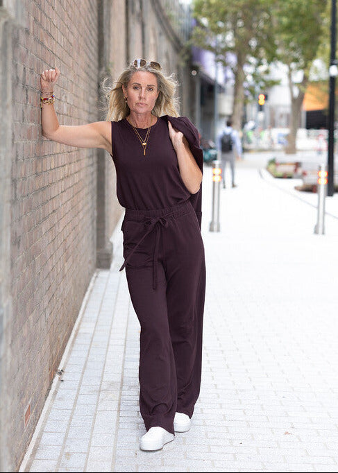 GODDESS wide leg trousers, burgundy