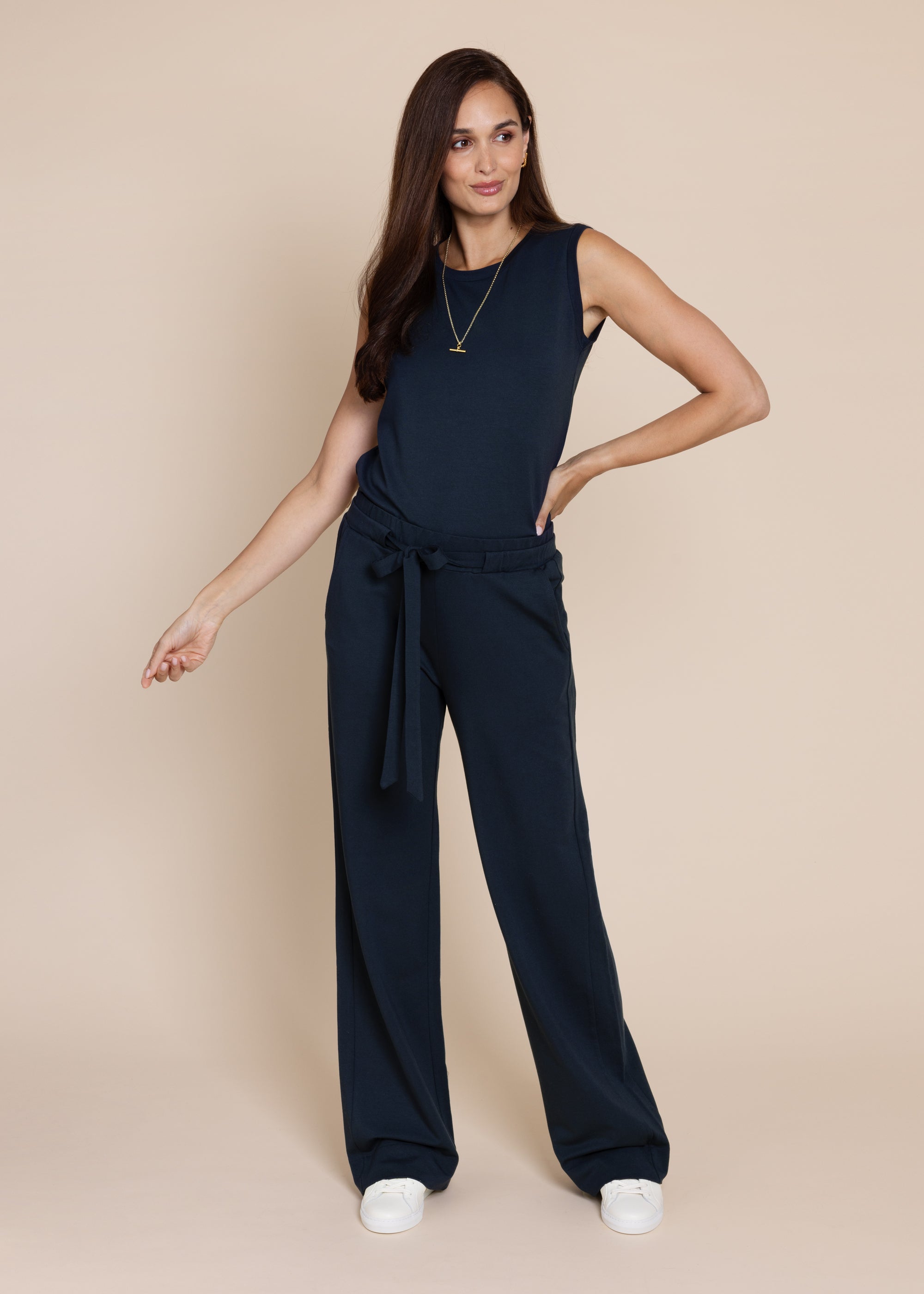 GODDESS wide leg trousers, navy