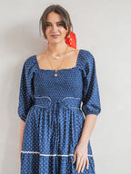 'HONOUR' DRESS IN NAVY DOT