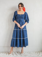 'HONOUR' DRESS IN NAVY DOT