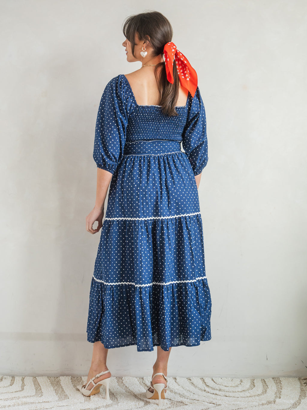 'HONOUR' DRESS IN NAVY DOT