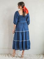 'HONOUR' DRESS IN NAVY DOT