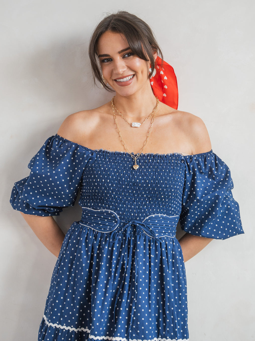 'HONOUR' DRESS IN NAVY DOT