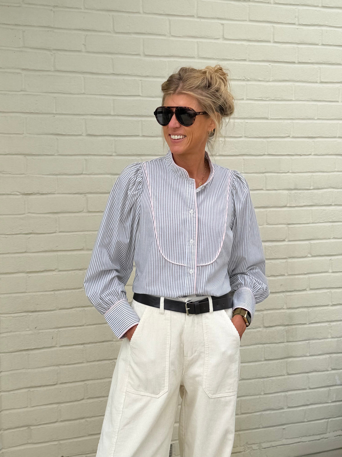 Tierney Khaki Stripe Blouse