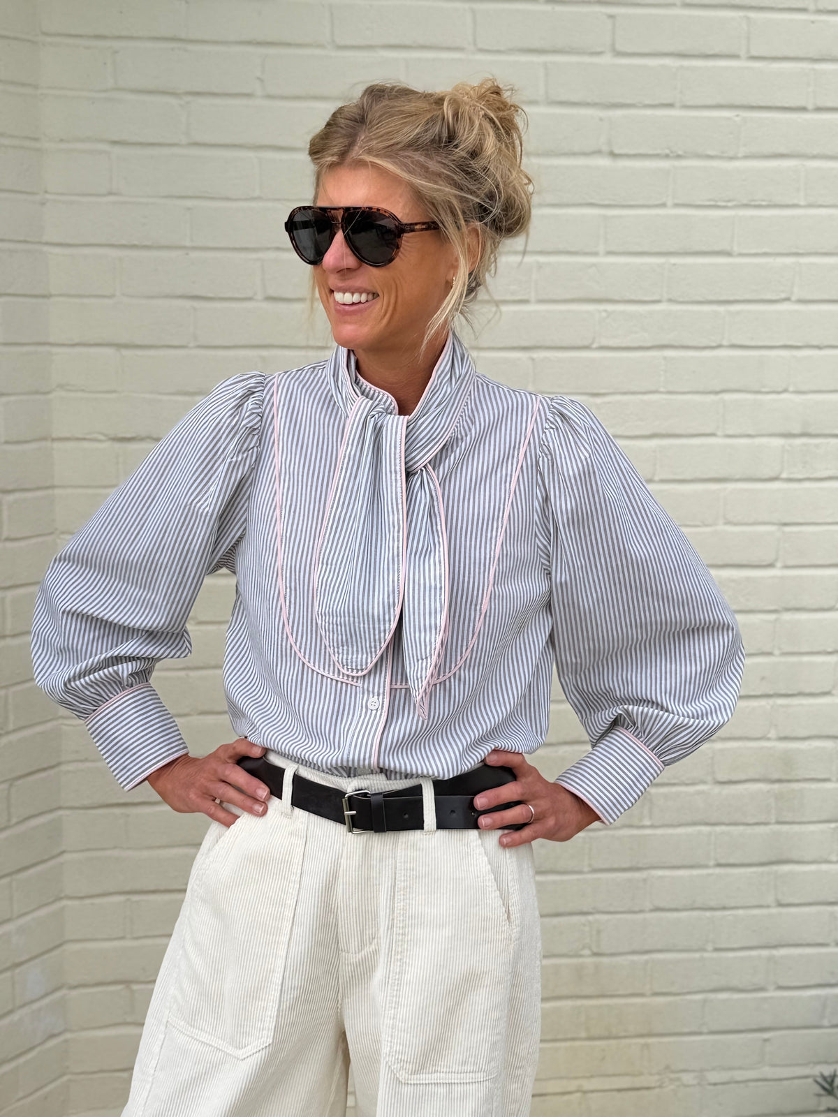 Tierney Khaki Stripe Blouse