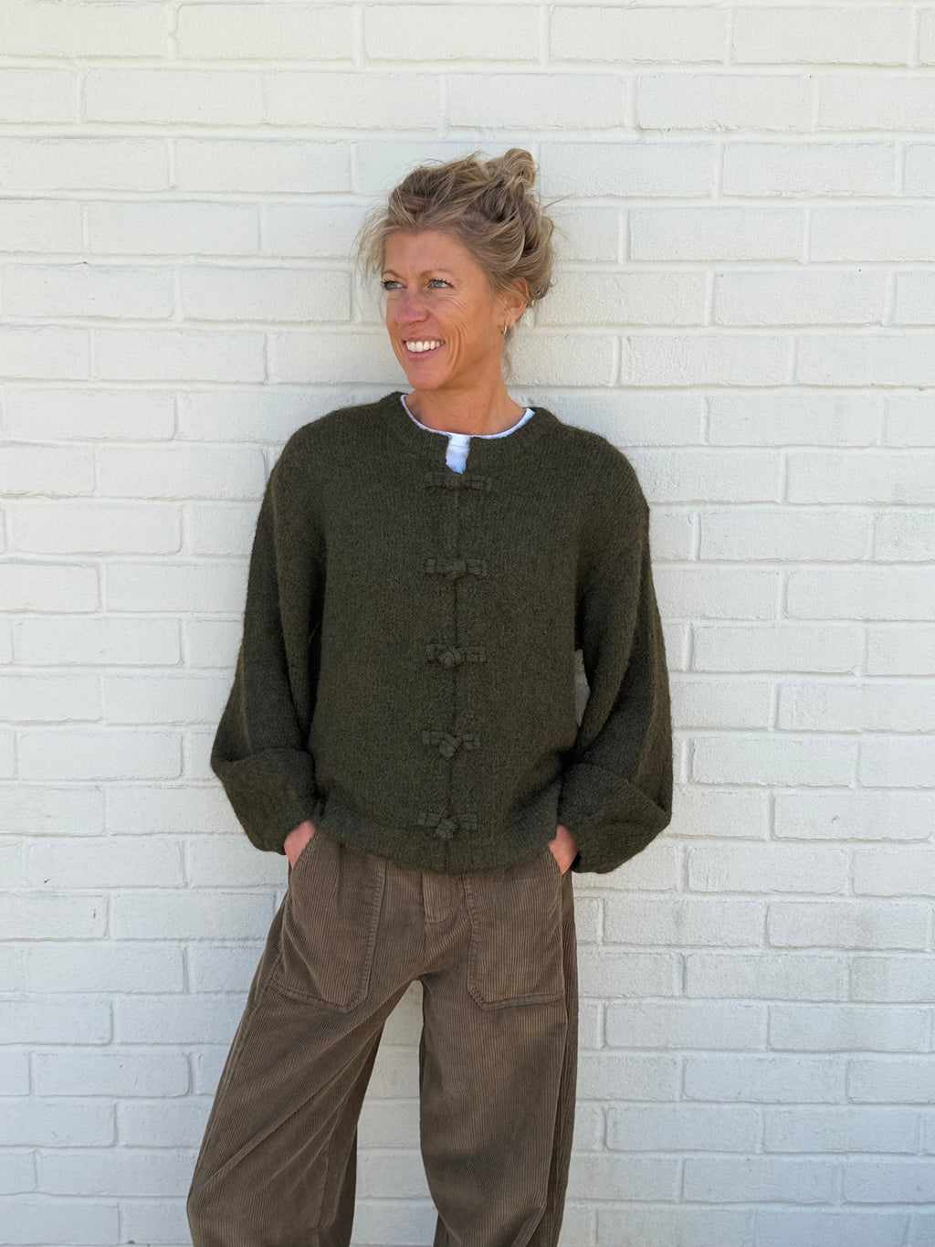 Mandarin Khaki Cardigan