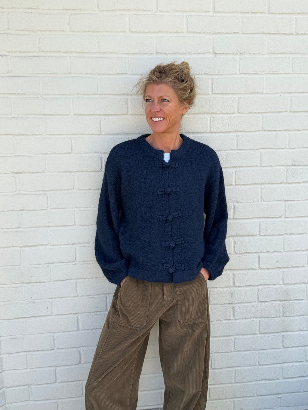 Mandarin Navy Cardigan