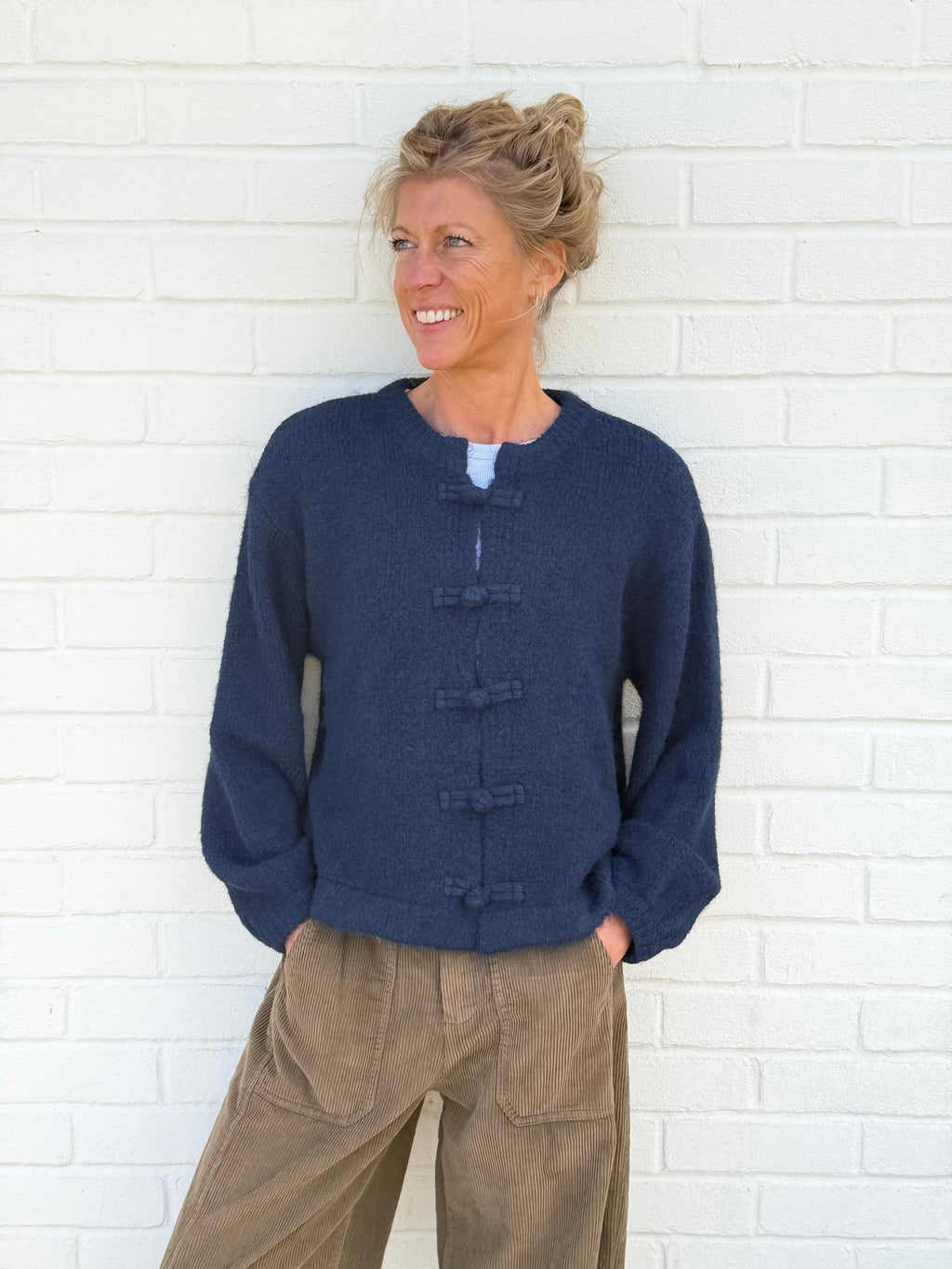 Mandarin Navy Cardigan