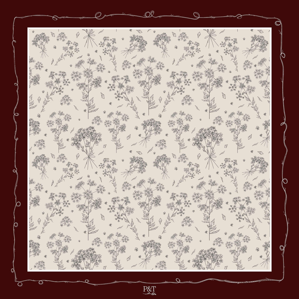 Dark Cherry Cow Parsley Scarf (Large) - 100% Silk