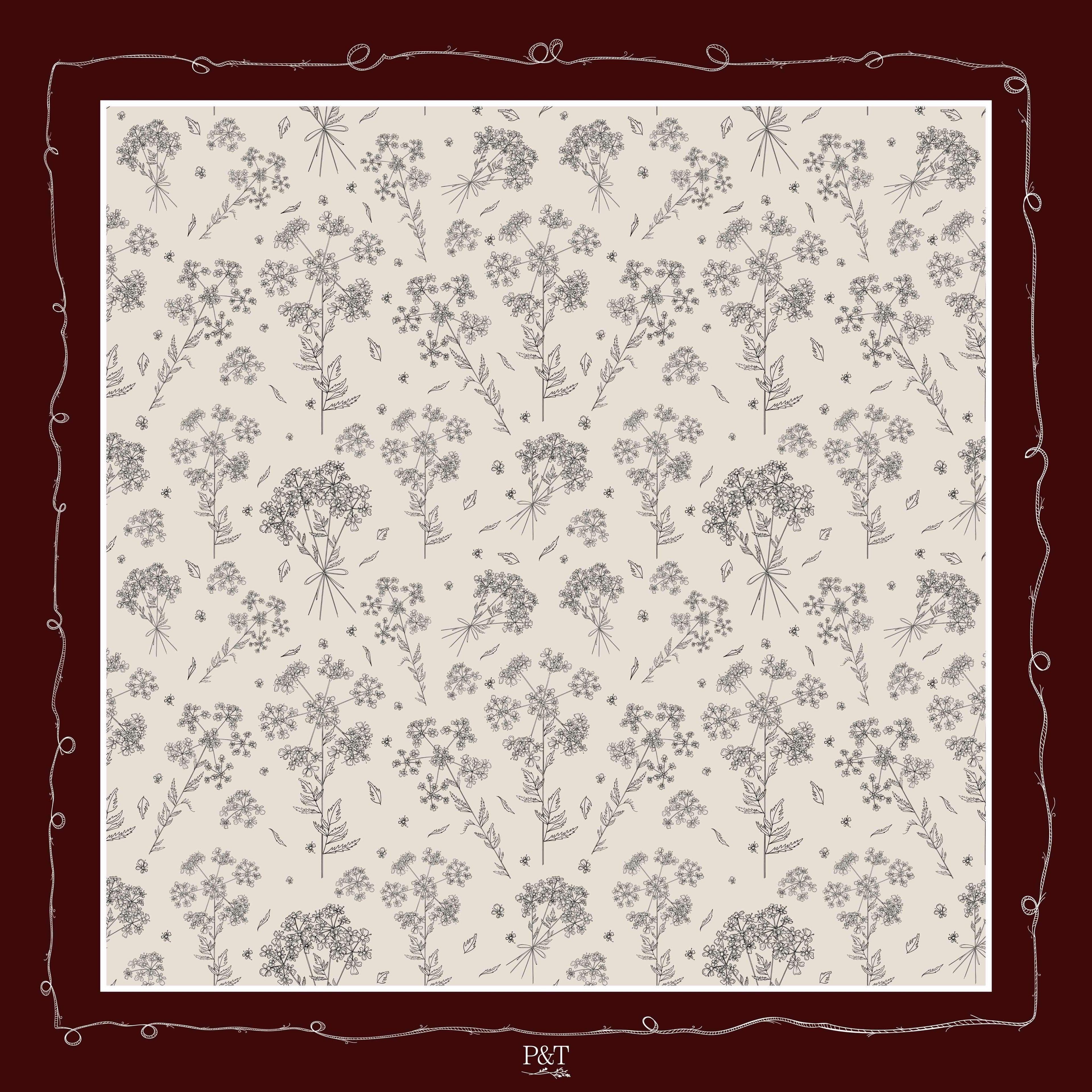 Dark Cherry Cow Parsley Scarf (Large) - 100% Silk