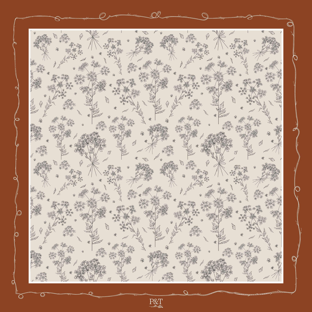 Burnt Orange Cow Parsley Scarf (Large) - 100% Silk