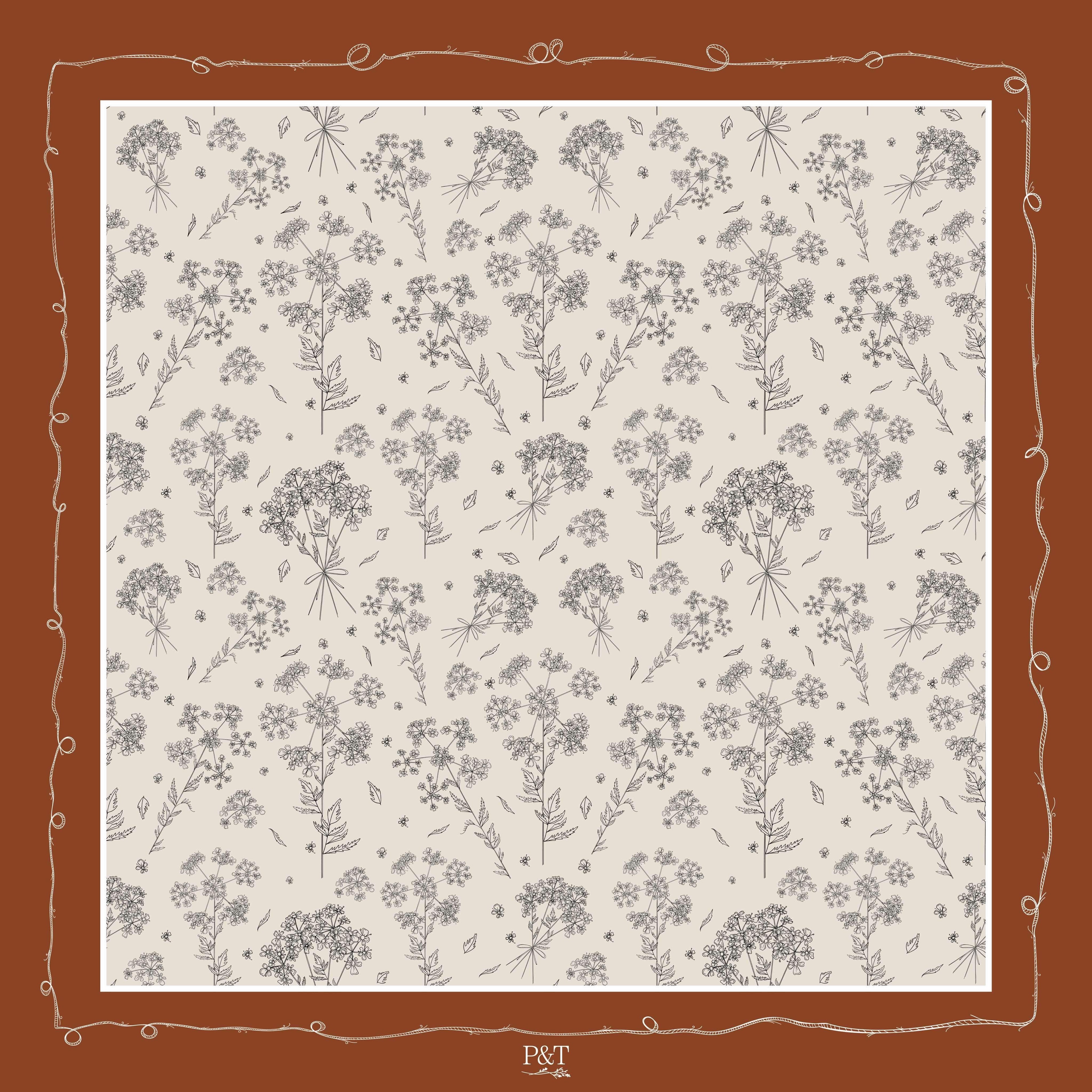 Burnt Orange Cow Parsley Scarf (Large) - 100% Silk