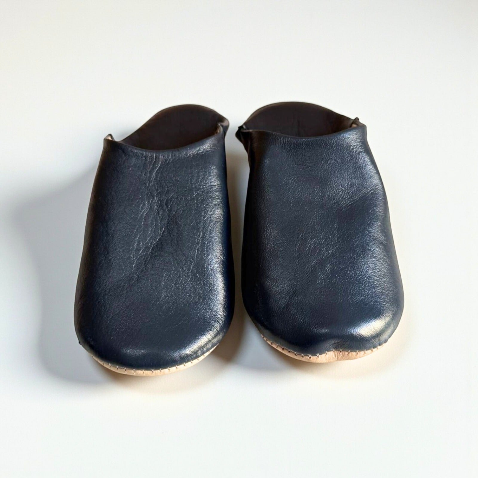 Handmade Moroccan Leather Babouche Slippers | Navy Blue