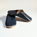 Handmade Moroccan Leather Babouche Slippers | Navy Blue
