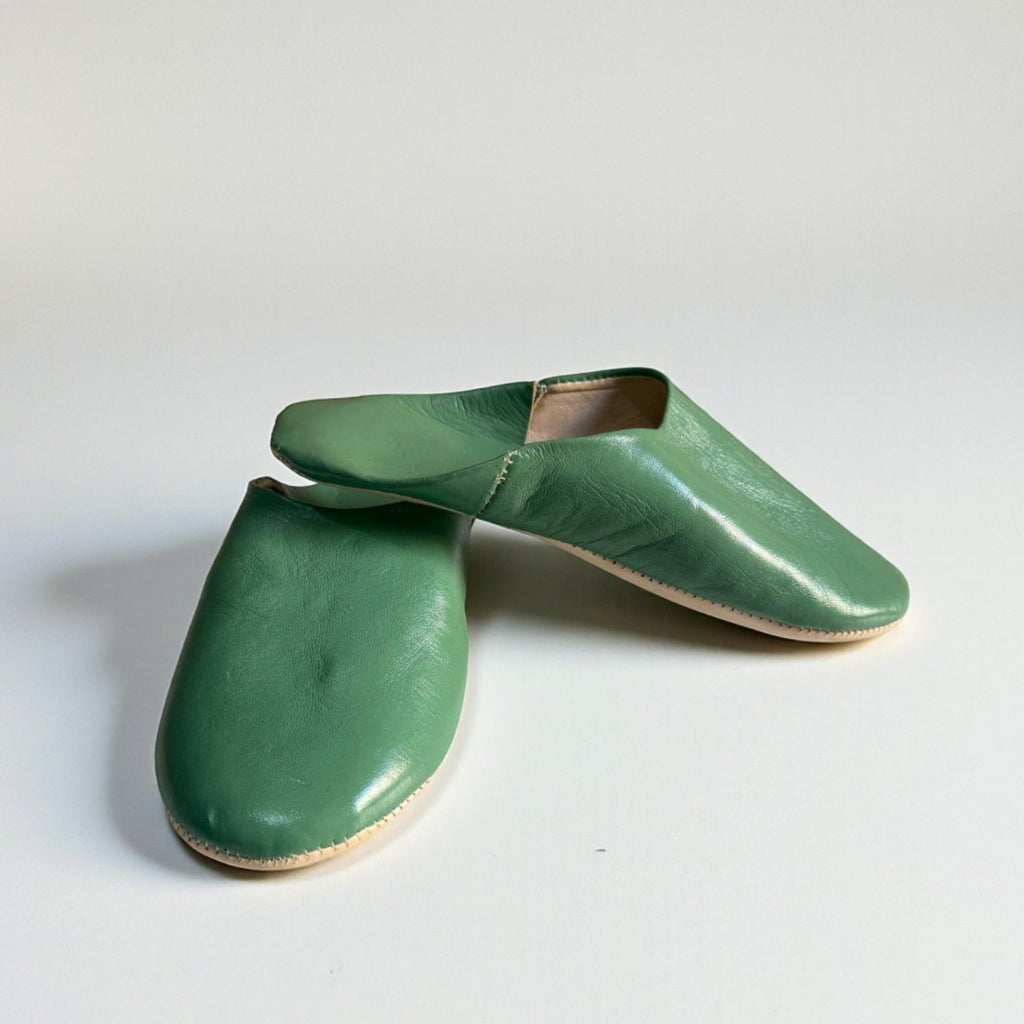 Handmade Moroccan Leather Babouche Slippers | Matcha Green