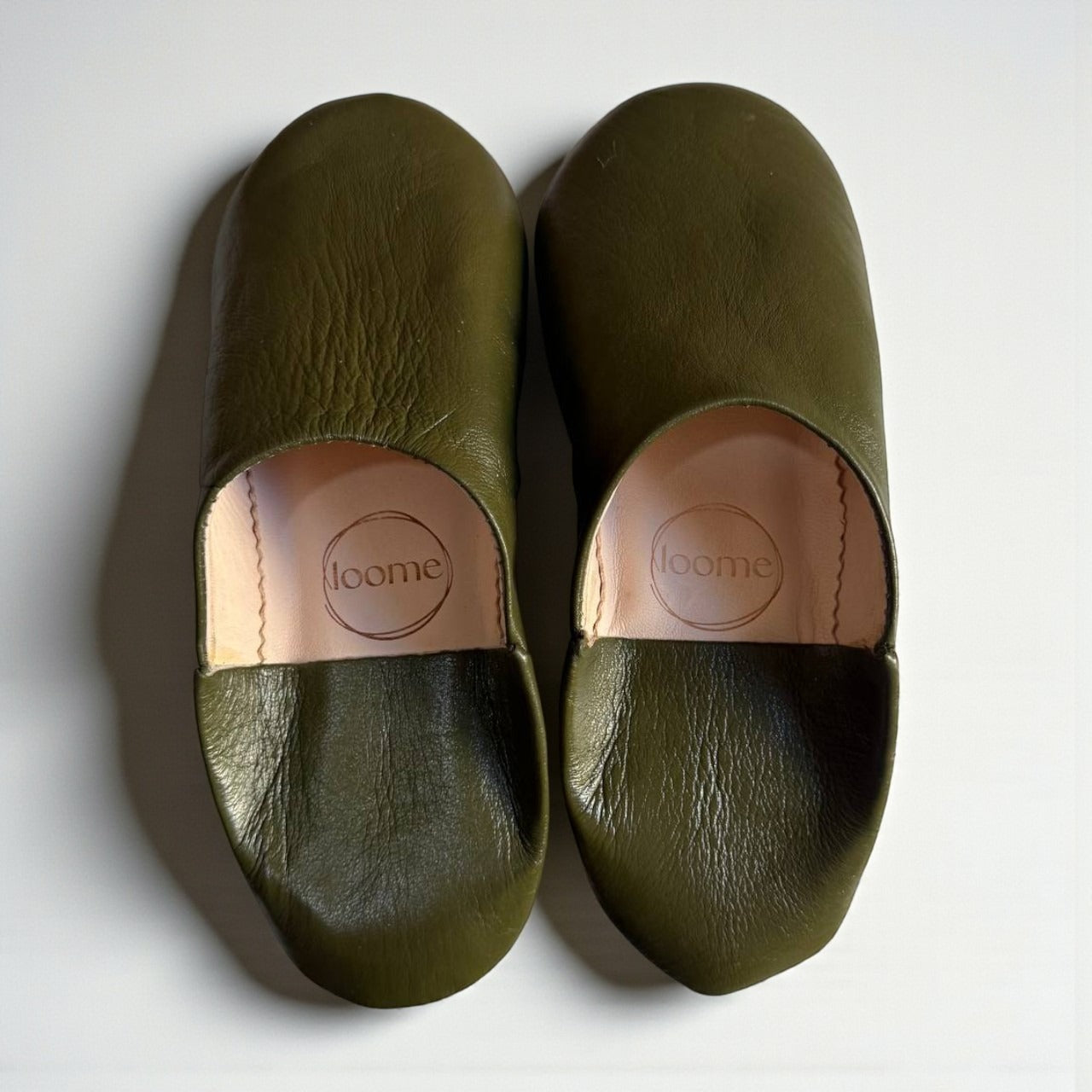 Handmade Moroccan Leather Babouche Slippers | Olive Green
