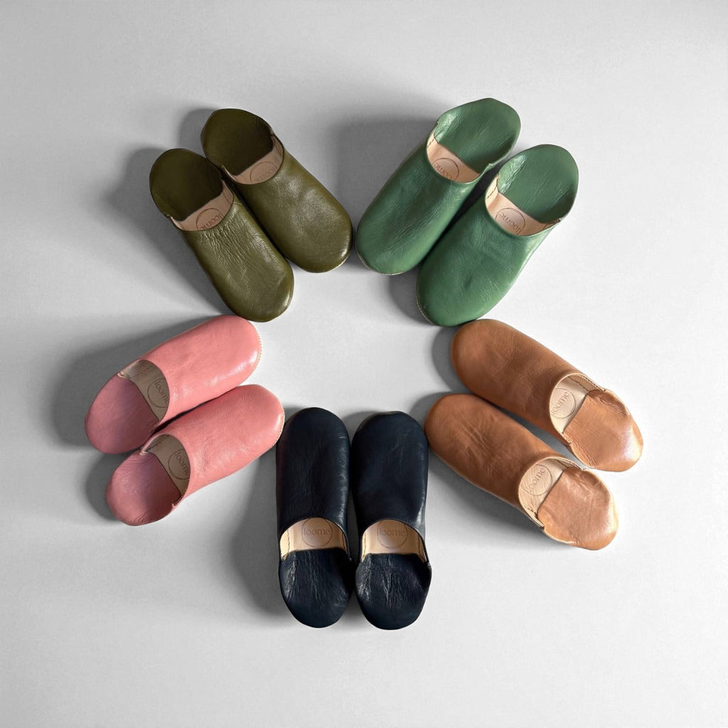 Handmade Moroccan Leather Babouche Slippers | Petrol Grey