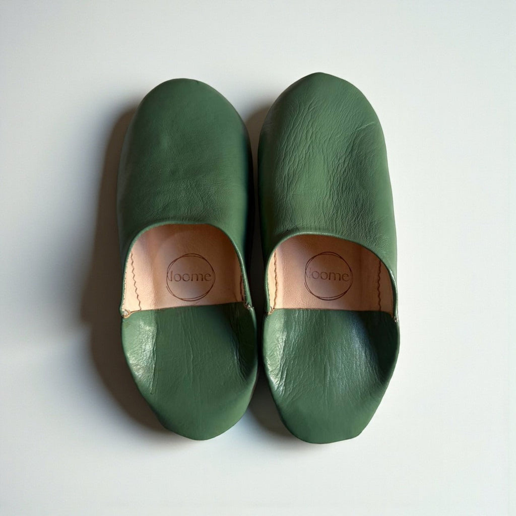 Handmade Moroccan Leather Babouche Slippers | Matcha Green