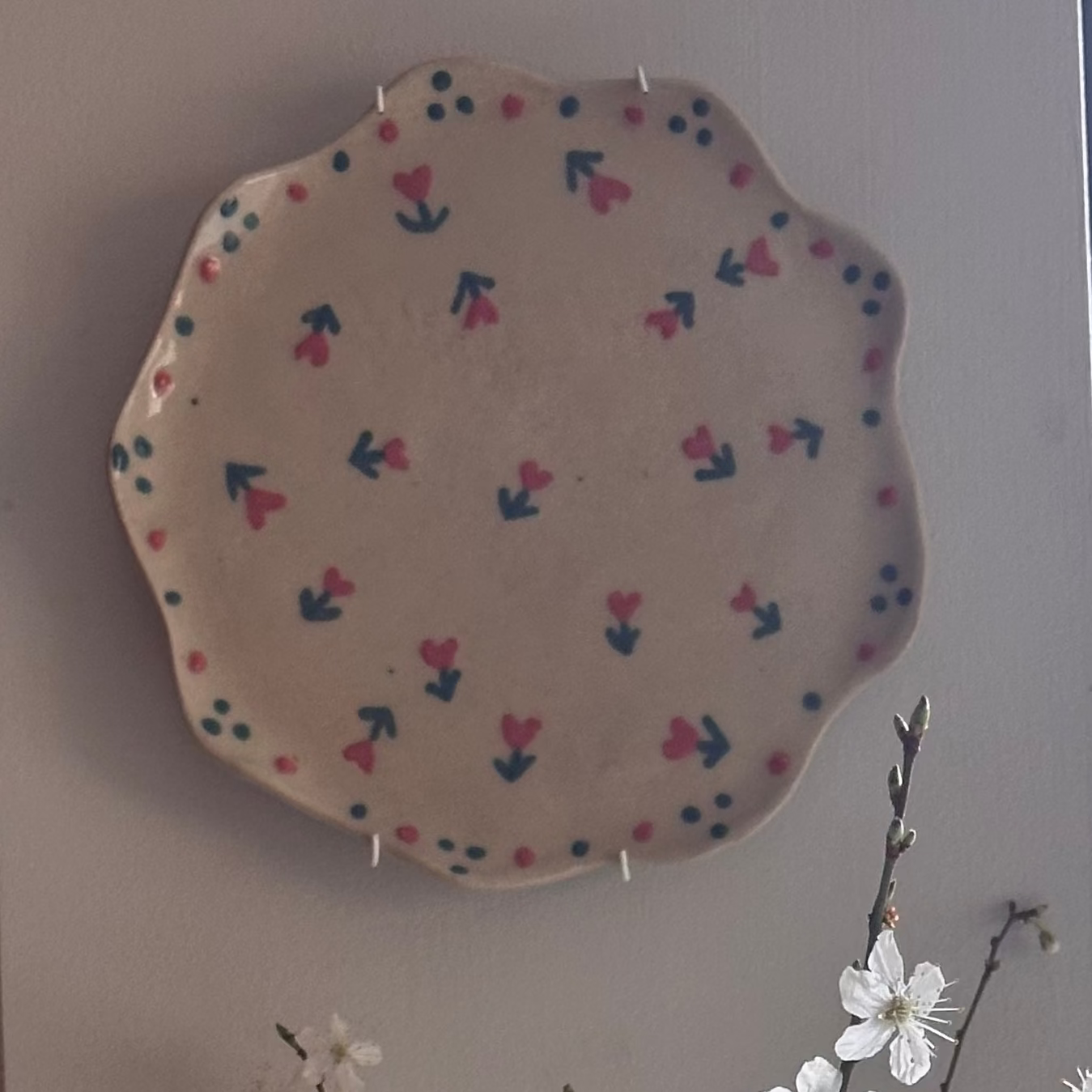 Floral Hearts Scalloped Plate