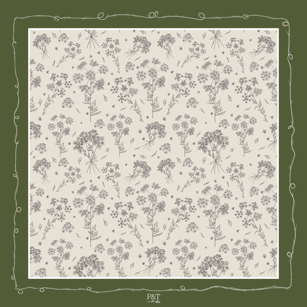 Evergreen Cow Parsley Scarf (Large) - 100% Silk