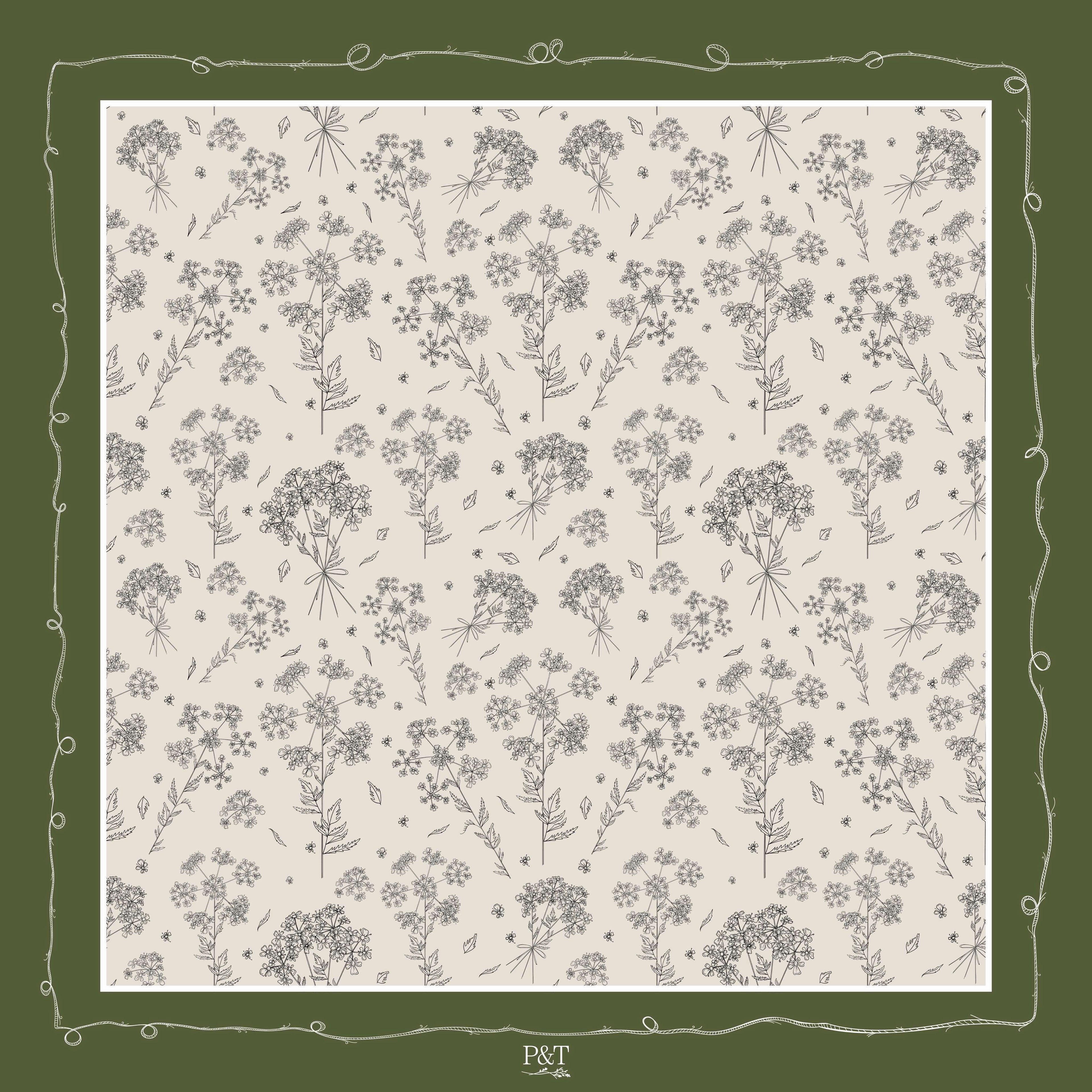 Evergreen Cow Parsley Scarf (Large) - 100% Silk