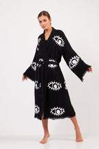 Long Cotton Robe: Black with White Eye