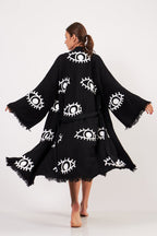Long Cotton Robe: Black with White Eye