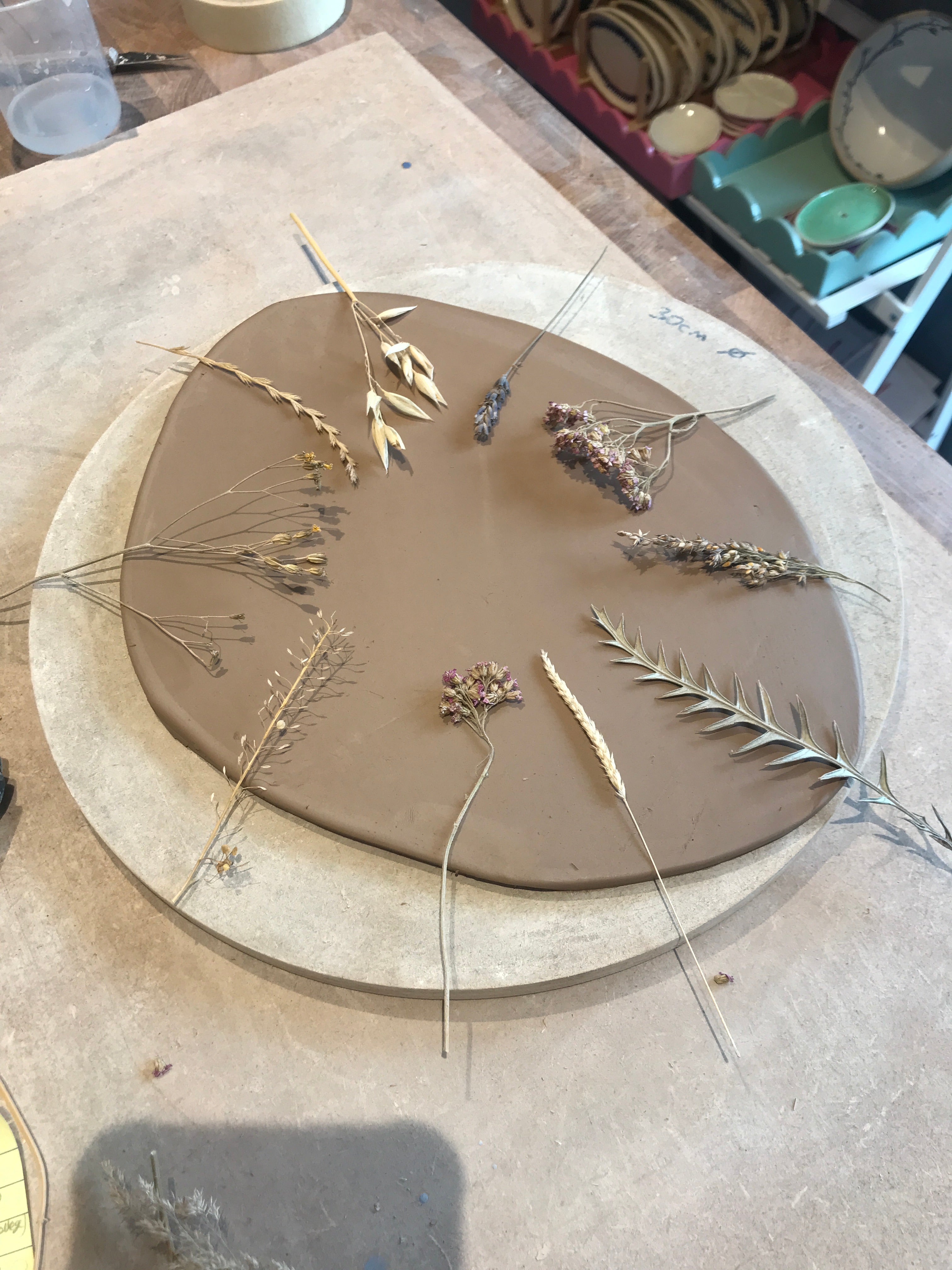 Asymmetric wild grasses ceramic serving centrepiece platter