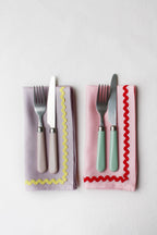 Linen pink & red ric-rac napkin set of 2