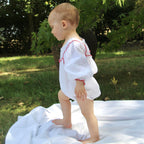 Organic Muslin - Red Ruffle Romper