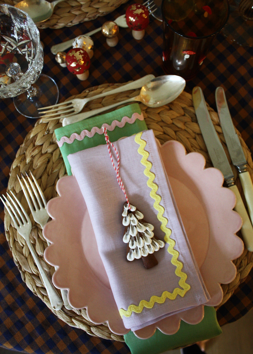 Linen lilac & yellow ric-rac napkin set of 2