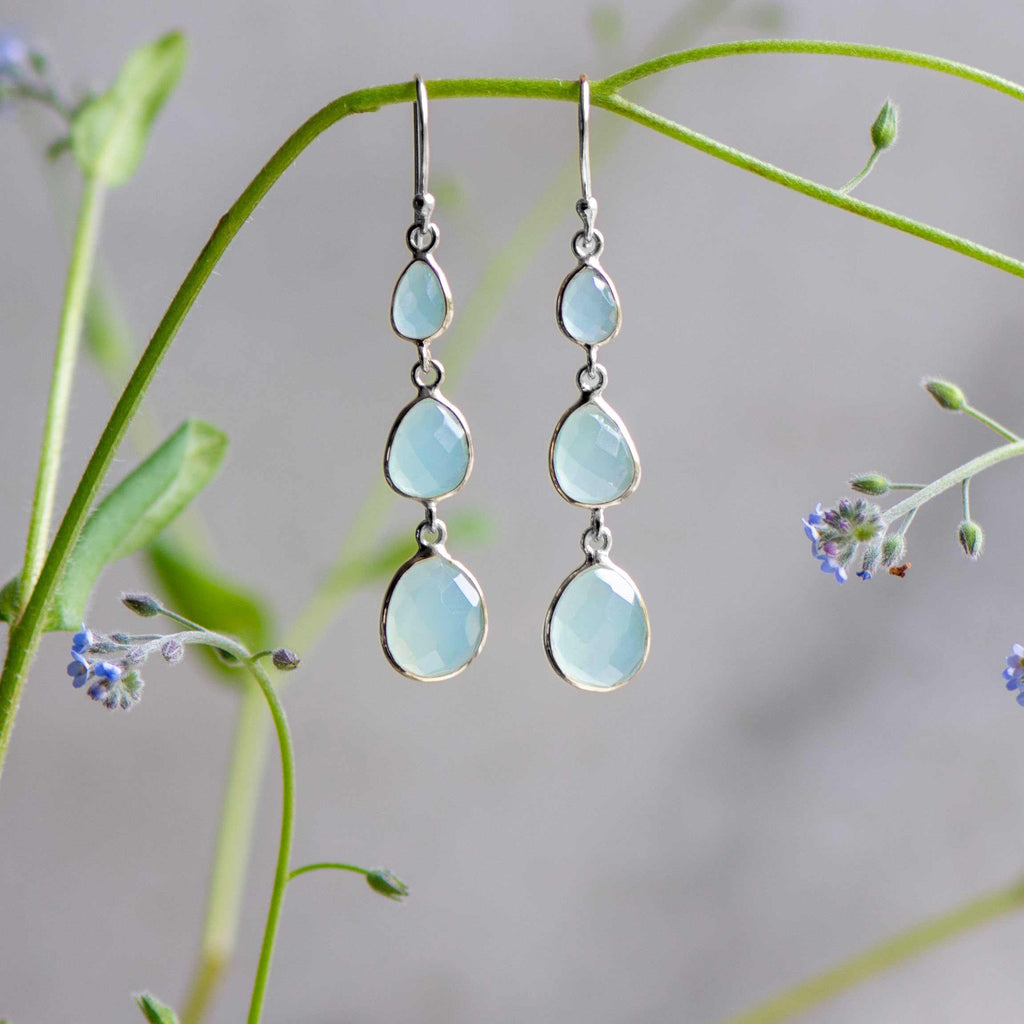 Radiance Drops in Silver with Aqua Chalcedony