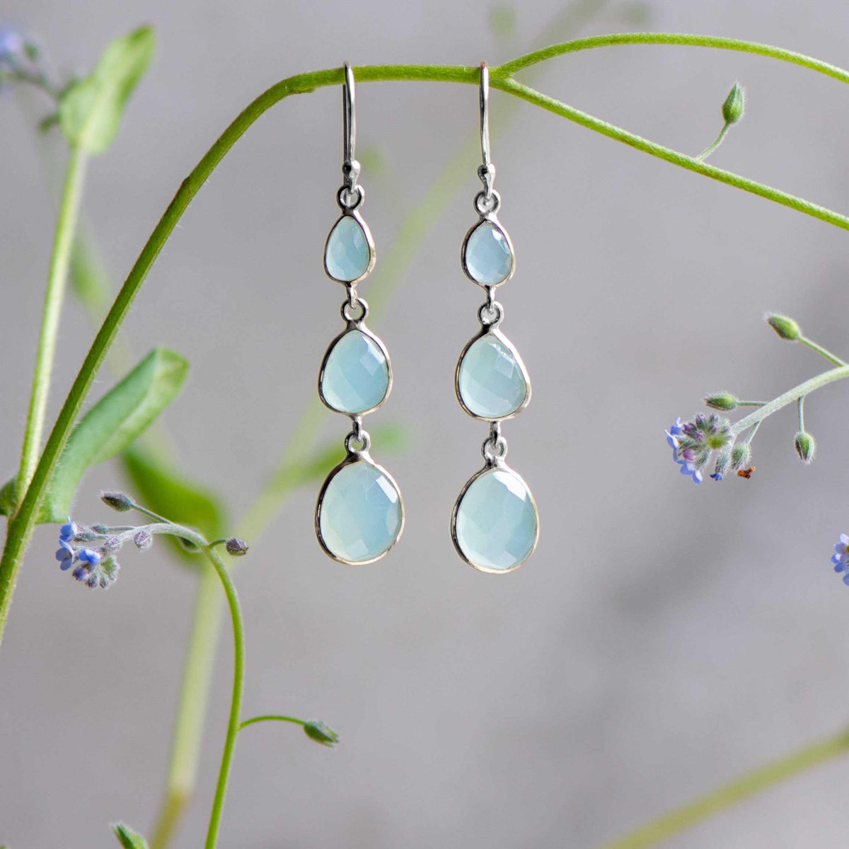 Radiance Drops in Silver with Aqua Chalcedony