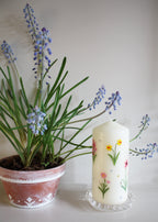 Rainbow wild flower pillar candle