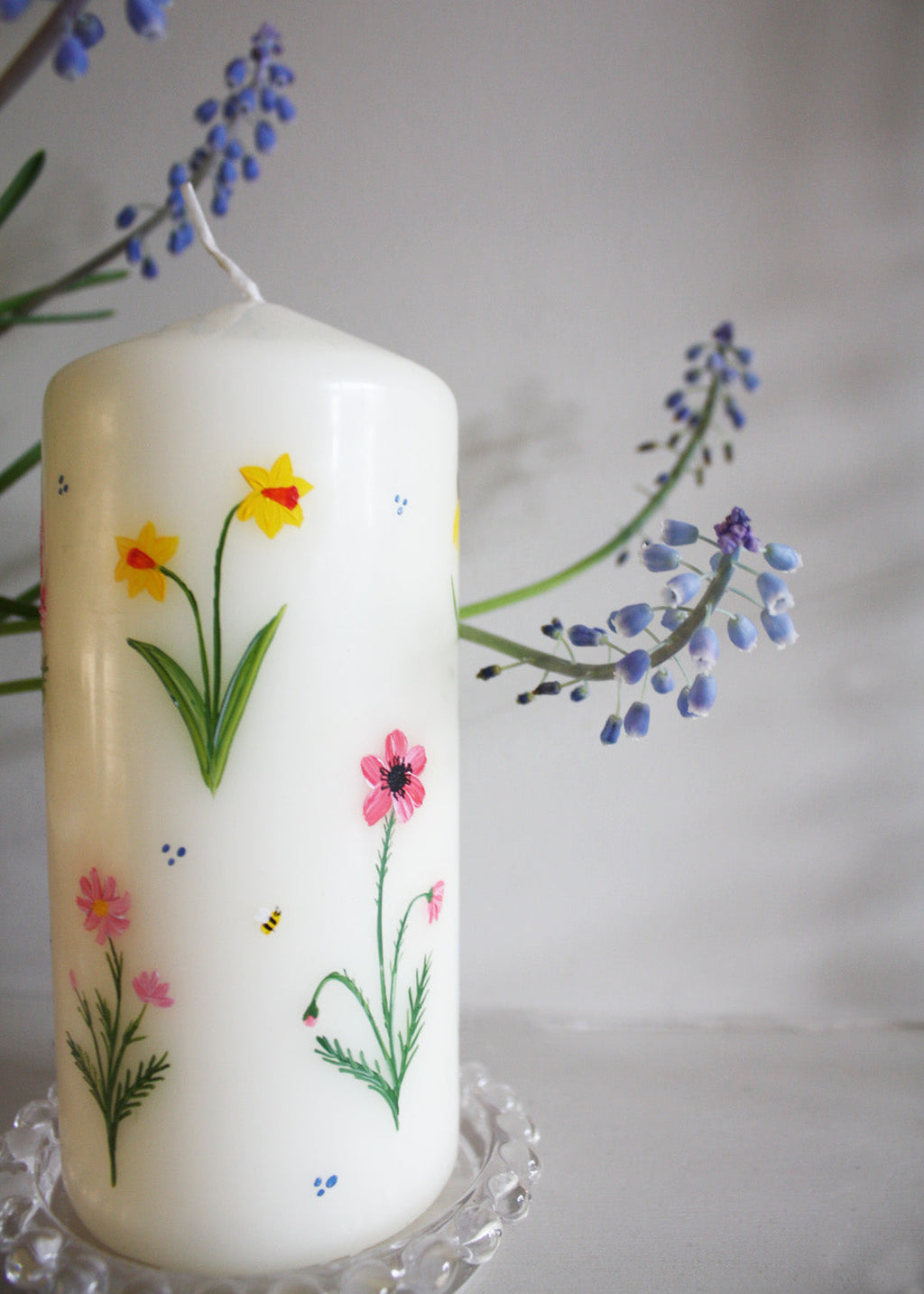 Rainbow wild flower pillar candle