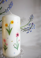 Rainbow wild flower pillar candle
