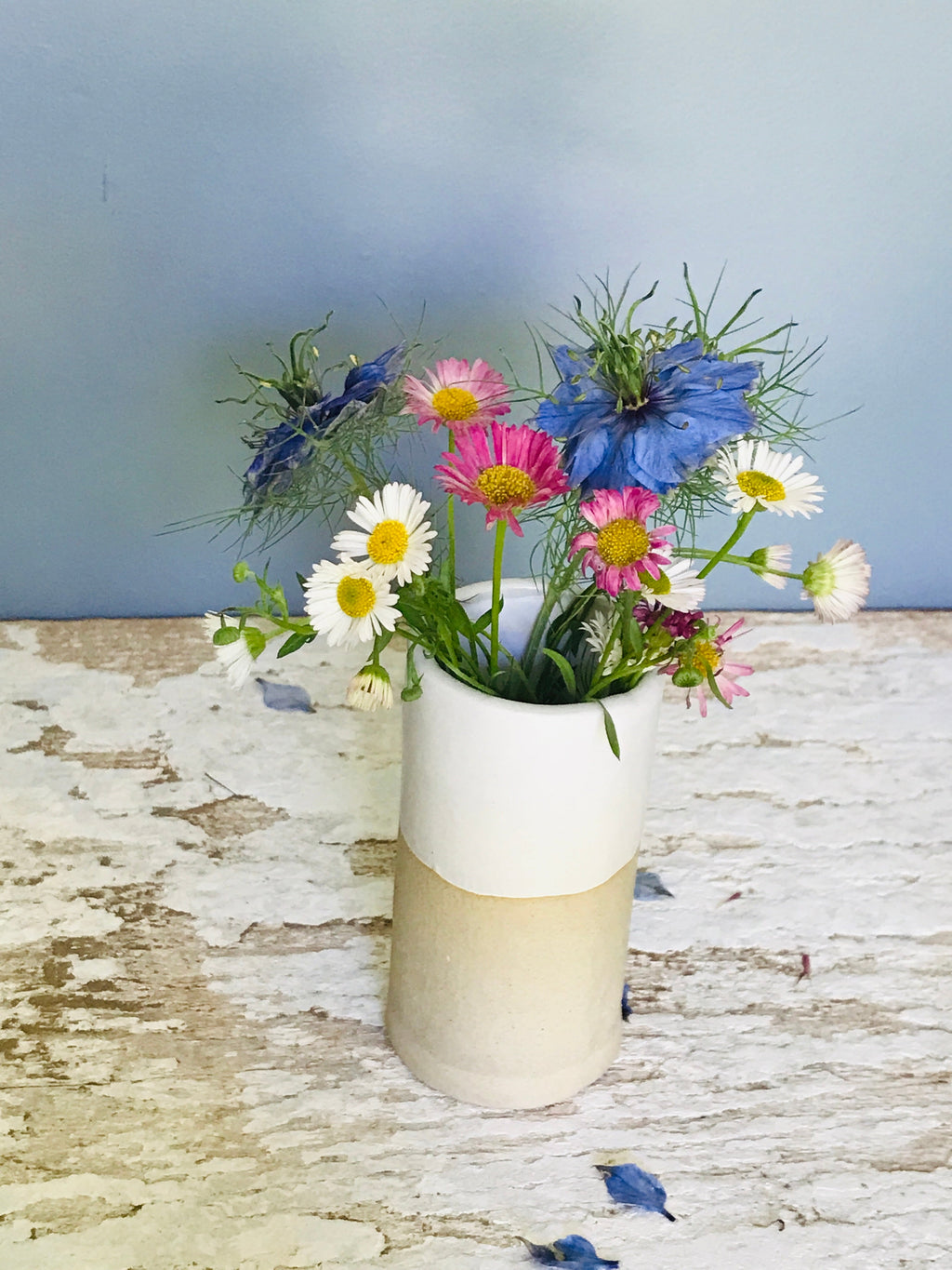 Dipped glaze ceramic flower posy bud vase