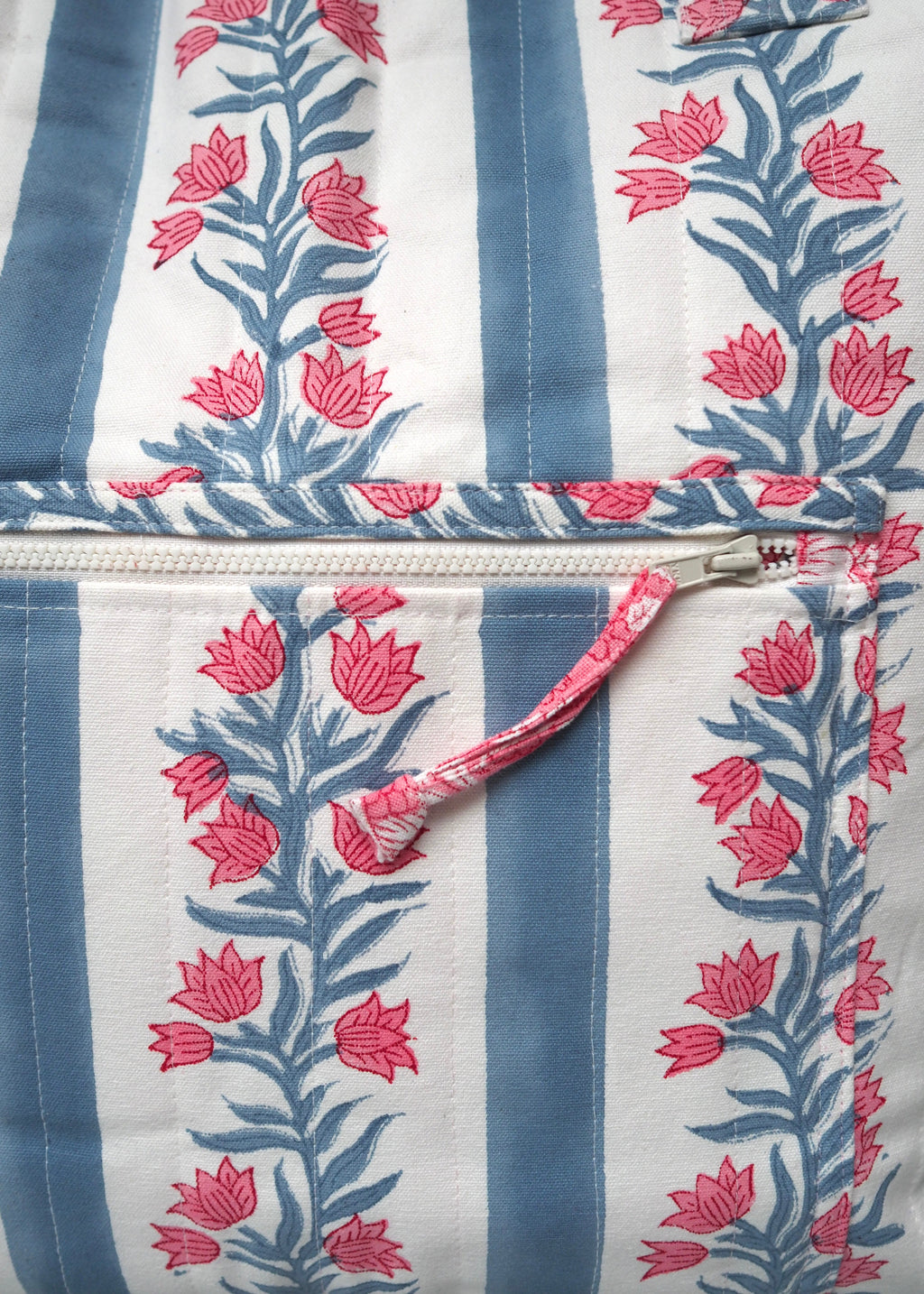 The Amba Bag – Quilted Cotton Canvas Tote (Blue / Pink)