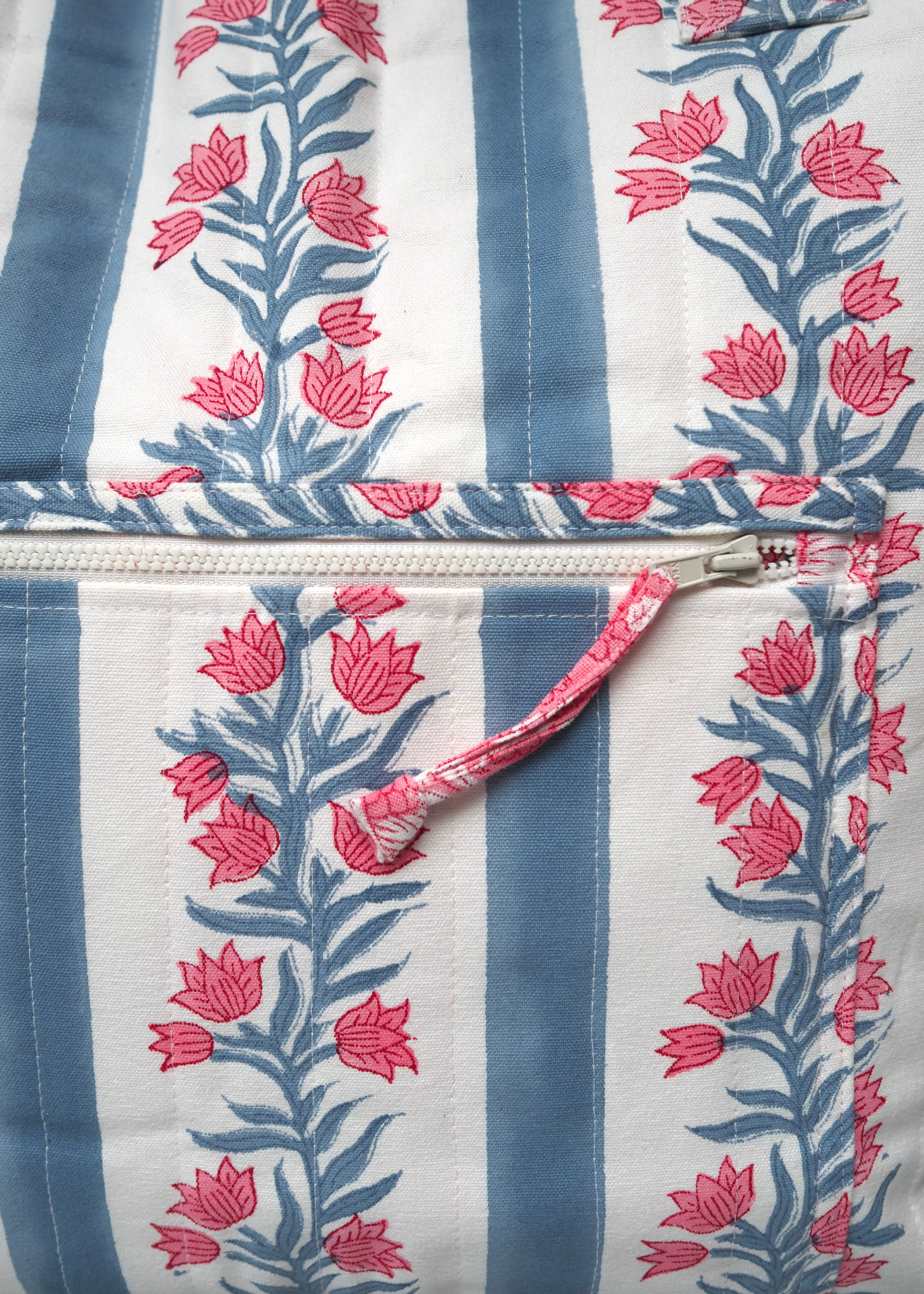 The Amba Bag – Quilted Cotton Canvas Tote (Blue / Pink)