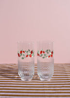 Strawberry ribbed highball glasses set of 2