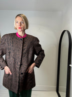 Animal print collarless jacket