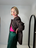 Animal print collarless jacket