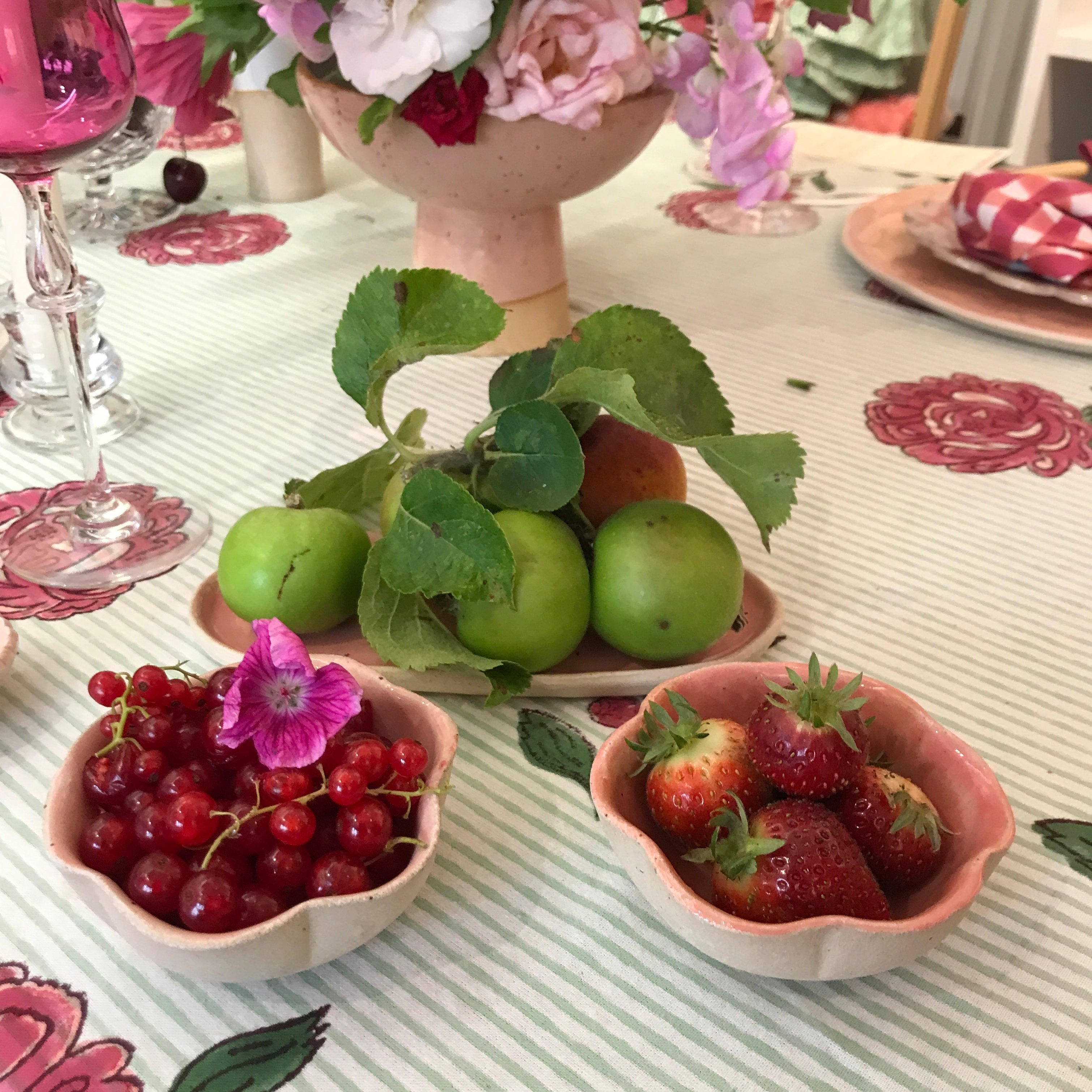 Pastel colour glazed ceramic flower shaped bowls