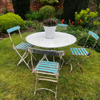 Antique French Folding Bistro Chairs (set of 4) in Distressed Blue & Pink