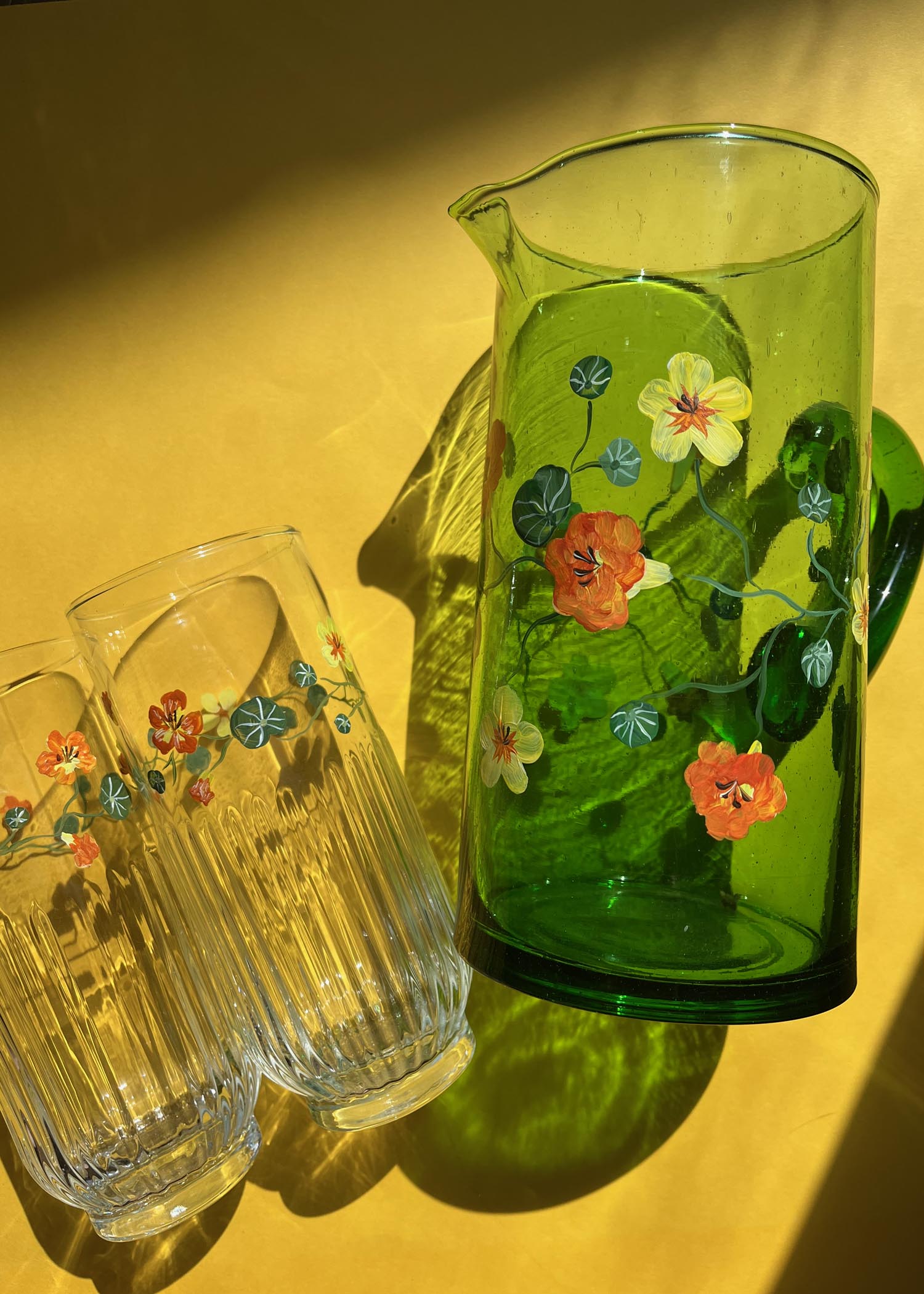 Nasturtium green recycled glass jug