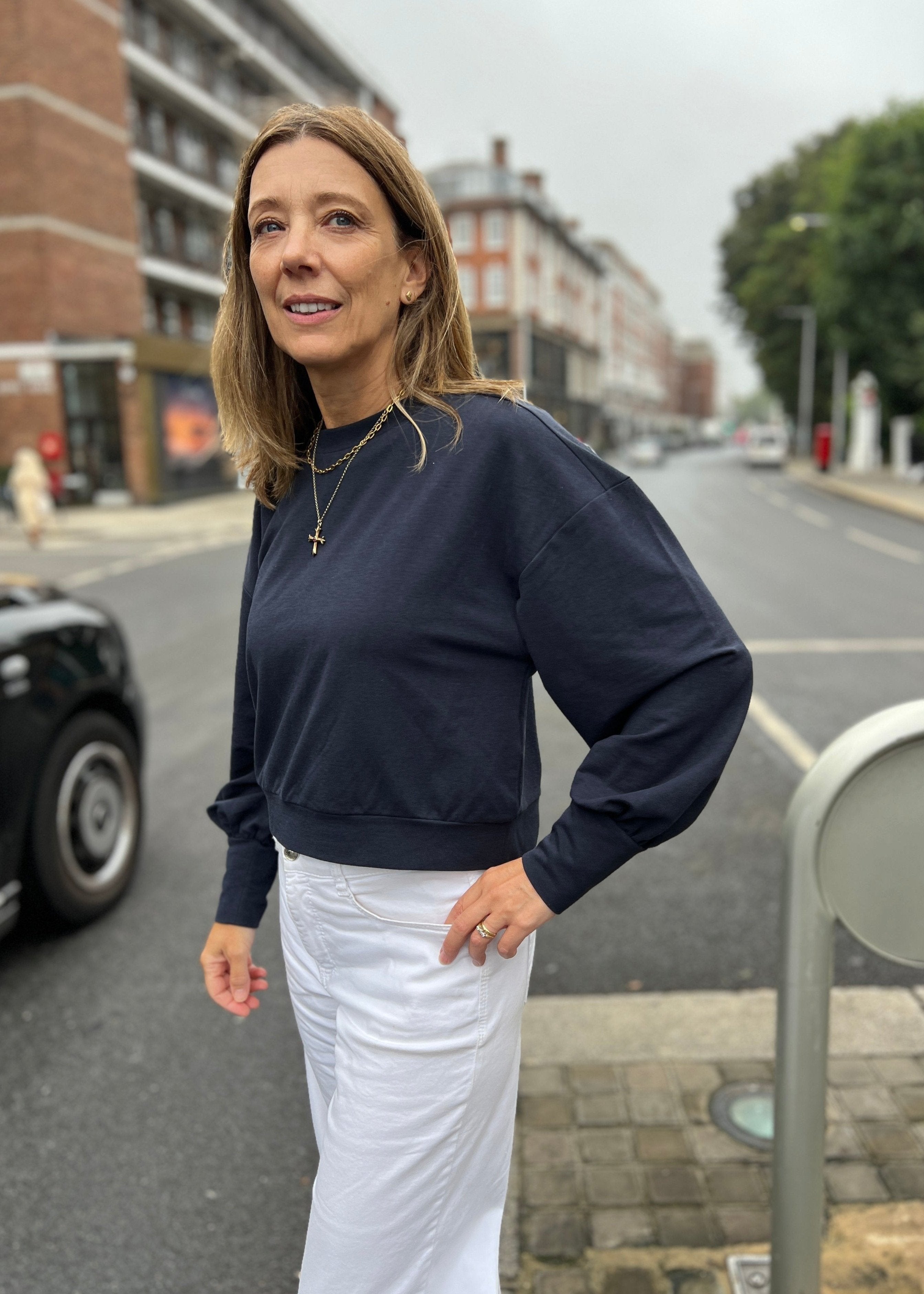 GAIA statement sleeve top, navy (SALE)